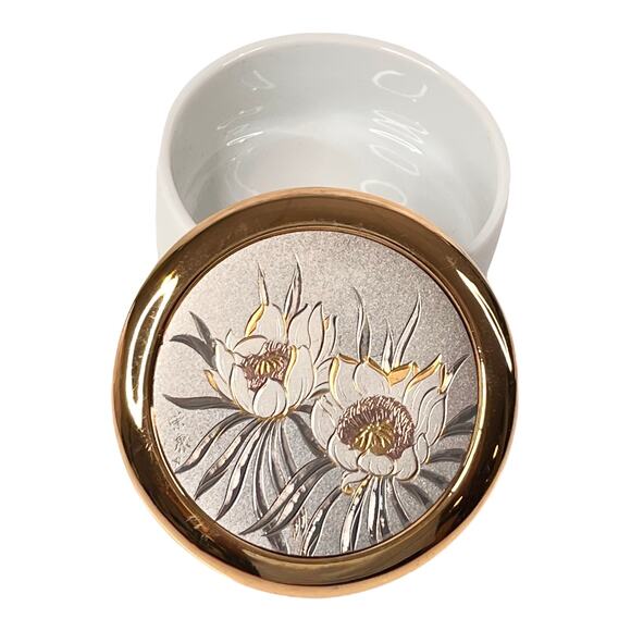 Chokin Art Trinket Box 14k Gold Covered Dish Dresser Bowl 4” Floral Japan Vtg - Picture 4 of 7